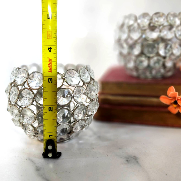 Set of 2 PartyLite Clear Acrylic Bead Round Candle Holders Multifaceted Lighting - Picture 4 of 4